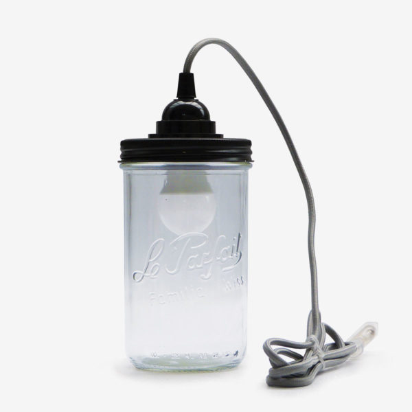 lampe bocal recycle le parfait fil gris couvercle noir