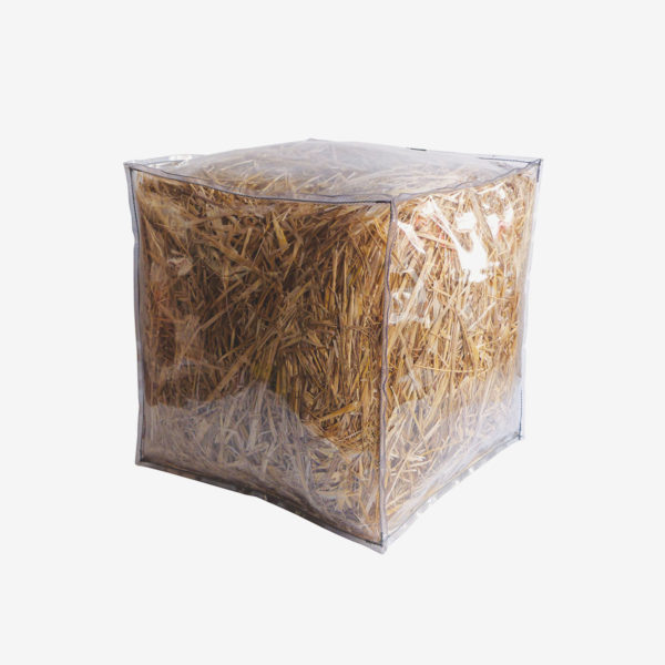 pouf transparent rempli de paille reversible eco design