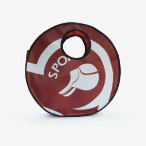 sac cabas rond en bâche publicitaire rouge sombre.