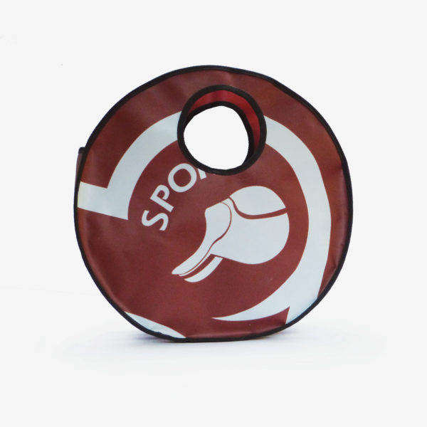 sac cabas rond en bâche publicitaire rouge sombre.