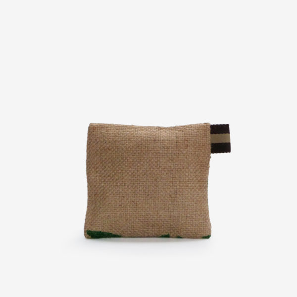 Dos de trousse en toile de sac de transport de café. Typo verte