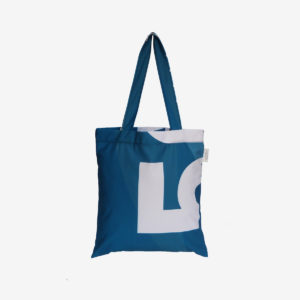 02 dos de tote bag en toile publicitaire bleue.