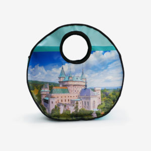 Sac cabas rond château princesse en bâche publicitaire recyclée.